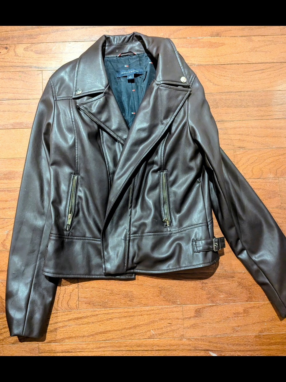 Worn Once! Tommy Hilfiger Brown 💯 Leather Jacket with Adjustable Sides